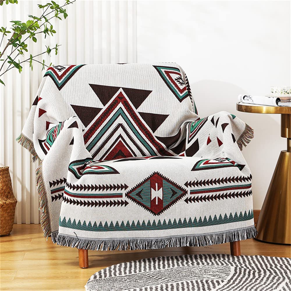 Homesy Aztec Throw Blankets Navajo Southwestern Throws Cover Reversible Green Boho Southwest Blanket for Couch Chair Sofa Bed Home Outdoor Beach Car Tent Travel Camping 51"x63"