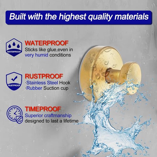 Bntuk Suction Cup Hooks - Durable Wreath Hanger for Doors & Windows | 4 Pack, Gold Finish
