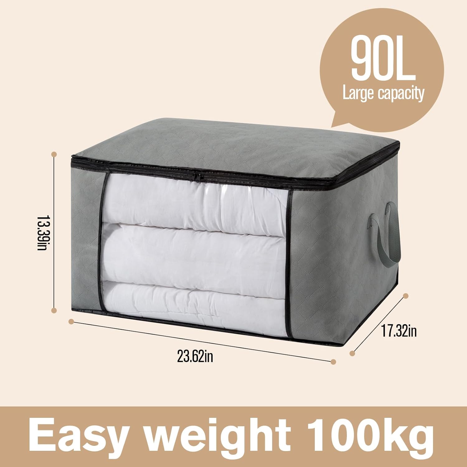 Skiennix Large Storage Bags - Foldable Closet Organizers with Lids & Reinforced Handles | 90L (4 Pack)