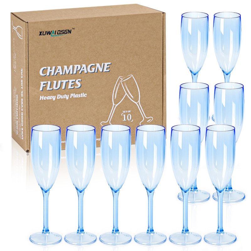 XUWAIDSGN 24 Pcs Reusable Champagne Flutes Plastic Wine Glasses Bulk Vintage Champagne Flutes Mimosa Bar Glasses Stemmed Drinking Cups 5.4OZ for Christmas Birthday Wedding Bride