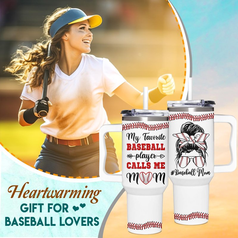 AT2Z GLOBAL Baseball Mom Gifts - Perfect for Moms from Kids, Friends - Birthday & Christmas - 40oz Tumbler with Handle