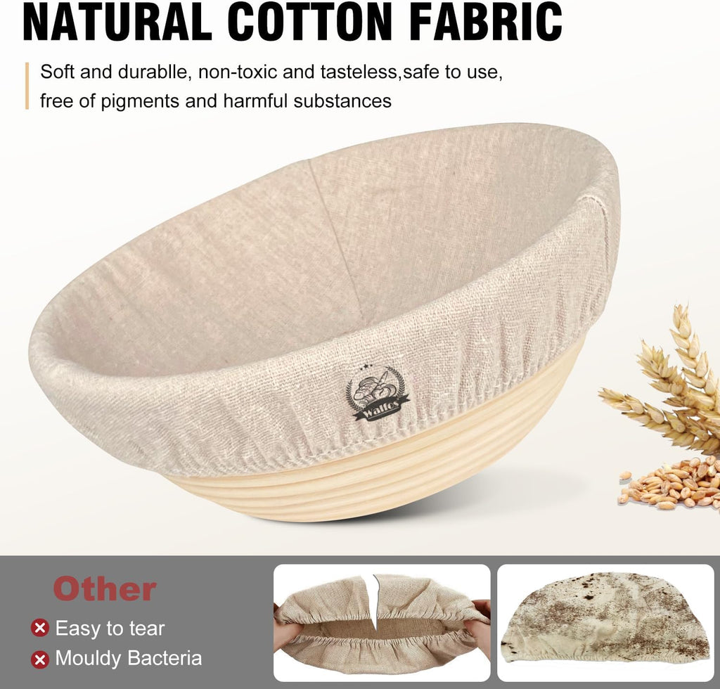 WALFOS Bread Basket Liner Cloth - 9 Inch Round Proofing Basket Cover for Baking Dough
