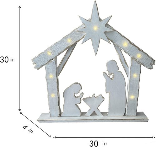Hi-Line Gift Ltd 30-Inch Lighted Wooden Nativity Family | Battery Operated Christmas Decor with Timer