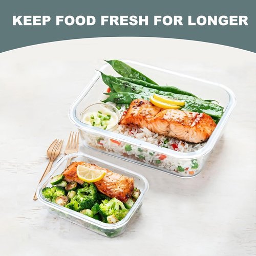 KOMUEE Glass Food Storage Containers - 10 Pack Airtight Meal Prep Lunch Boxes | Freezer & Microwave Safe