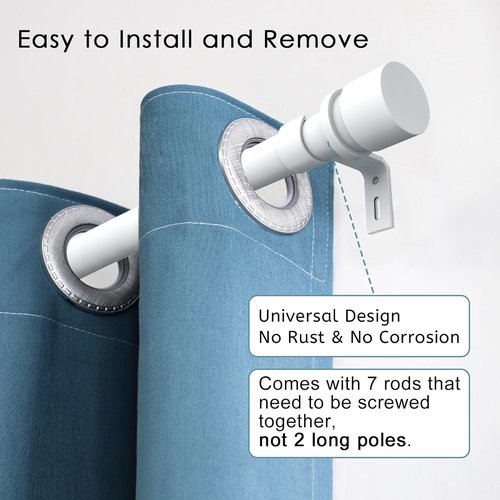 Byondeth Adjustable Curtain Rods - 16 to 120 Inches, 1 Inch Diameter, White with Aluminum End Caps