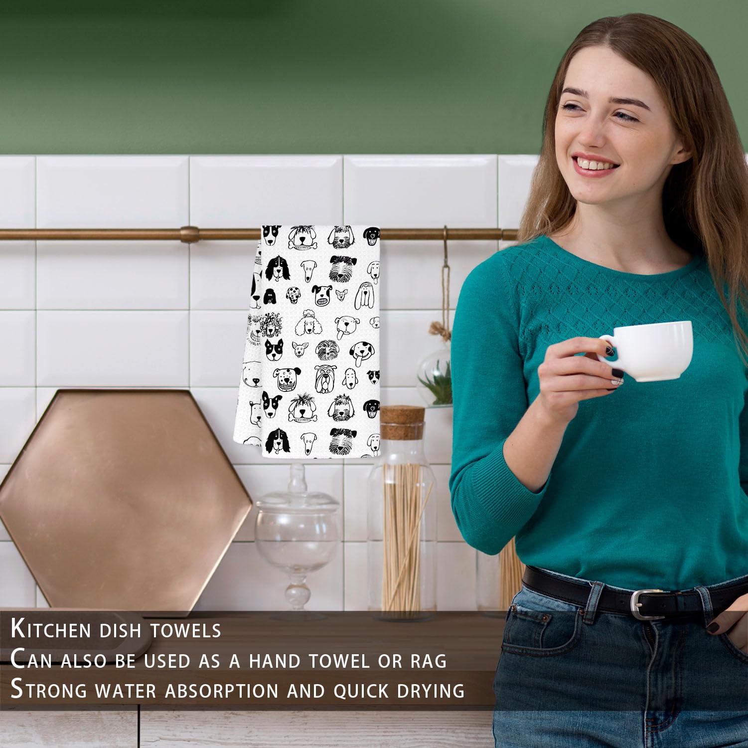 Jvpke Black and White Dog Dish Hand Towels for Kitchen Bathroom 16x24 - Dog Lover Gifts for Women Mom, Dogs Decor for Bathroom Home