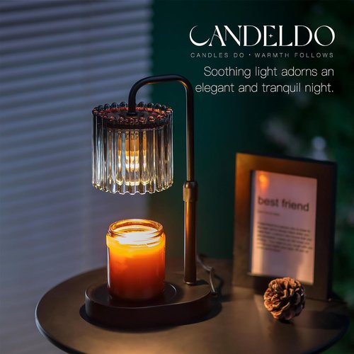 Candeldo Candle Warmer Lamp - Adjustable Black Wax Melt Warmer with Timer | Dimmable Modern Decor Gift