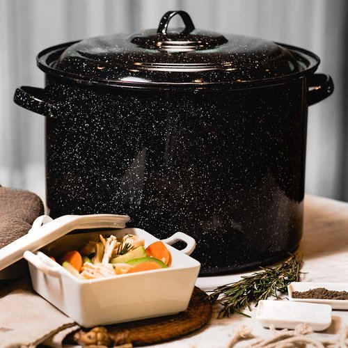 Granite Ware 21-Quart Stockpot, Large Capacity for Soups, Stews, Pasta - Durable Graniteware with Non-Stick Surface for Easy Cleaning - Chip-Resistant & Even Heat Distribution (Speckled Black)