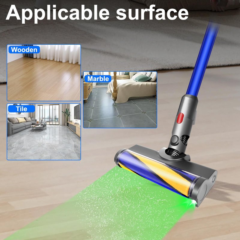 LHCOEEO Soft Roller Brush Head for Dyson V7 V8 V10 V11 V15 Cyclone Cordless Vacuum Cleaner - Quick-Release Attachment with Green LED Cleaning Light for Hardwood, Marble, Tile & Pet Hair Removal