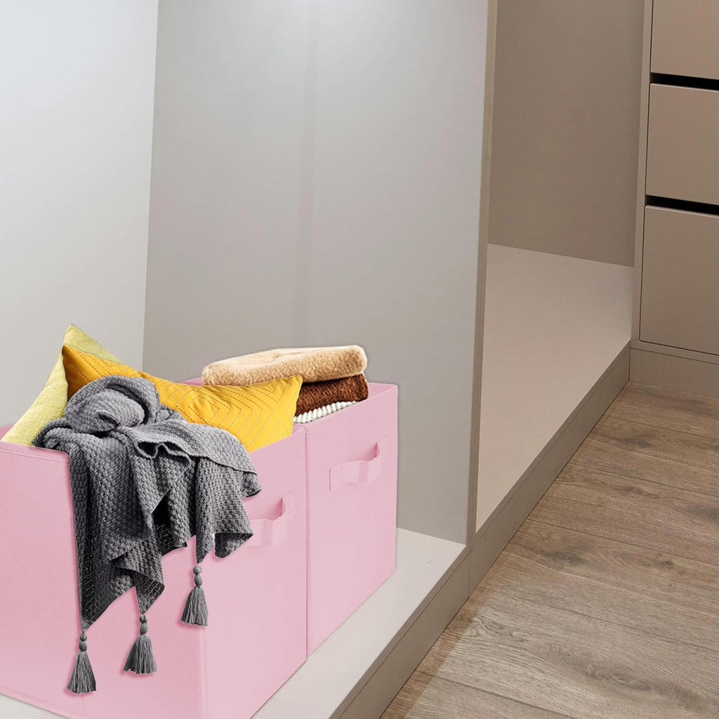 Skiennix Storage Cubes - 10.5 Inch Collapsible Fabric Bins for Organized Closets & Offices | Pink