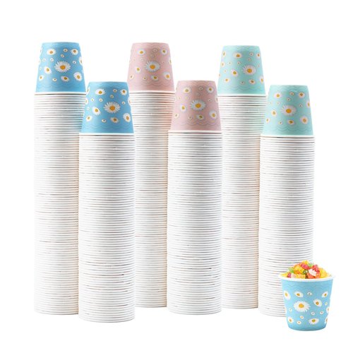 Tamone 600 Pack 3 oz Paper Cups, Small Bathroom Cups, Disposable Cups, Mini Paper Cups Daisy Design Pink, Blue, Mouthwash Cups for Party, Picnic, BBQ, Travel, Home and Event