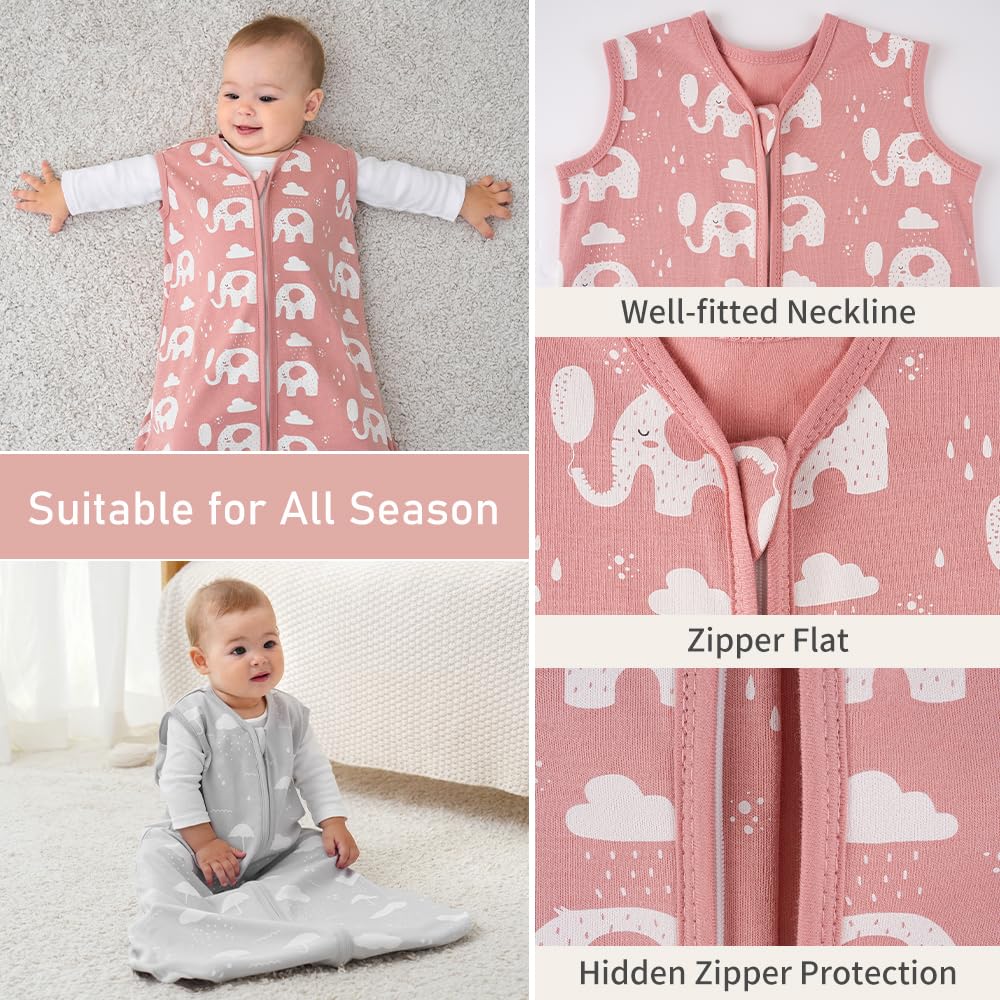 Yoofoss Baby Sleep Sack | 100% Organic Cotton Wearable Blanket for 12-18 Months | 3-Pack, Lightweight & Comfy
