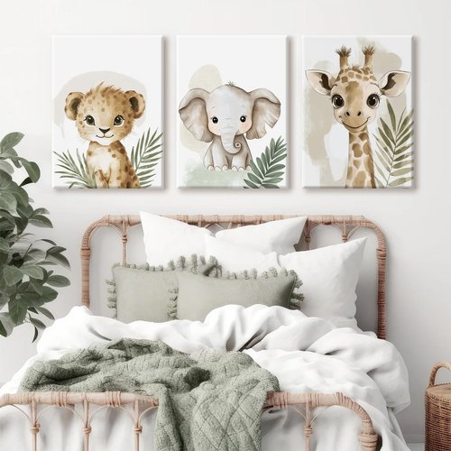 Nursery Animal Wall Art Decor Baby Boy Kids Room Pictures Safari Jungle Nursery Canvas Wall Decor Toddler Woodland Animals Prints Cute Giraffe Poster Artwork for Bedroom 16x24x3 Inch Wrapped Canvas