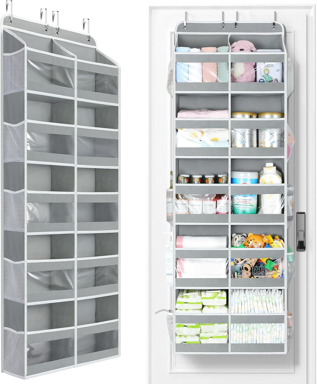 Yecaye 5-Tier Over The Door Organizer - Heavy Duty Dual-Column Storage with 10 Compartments - Grey