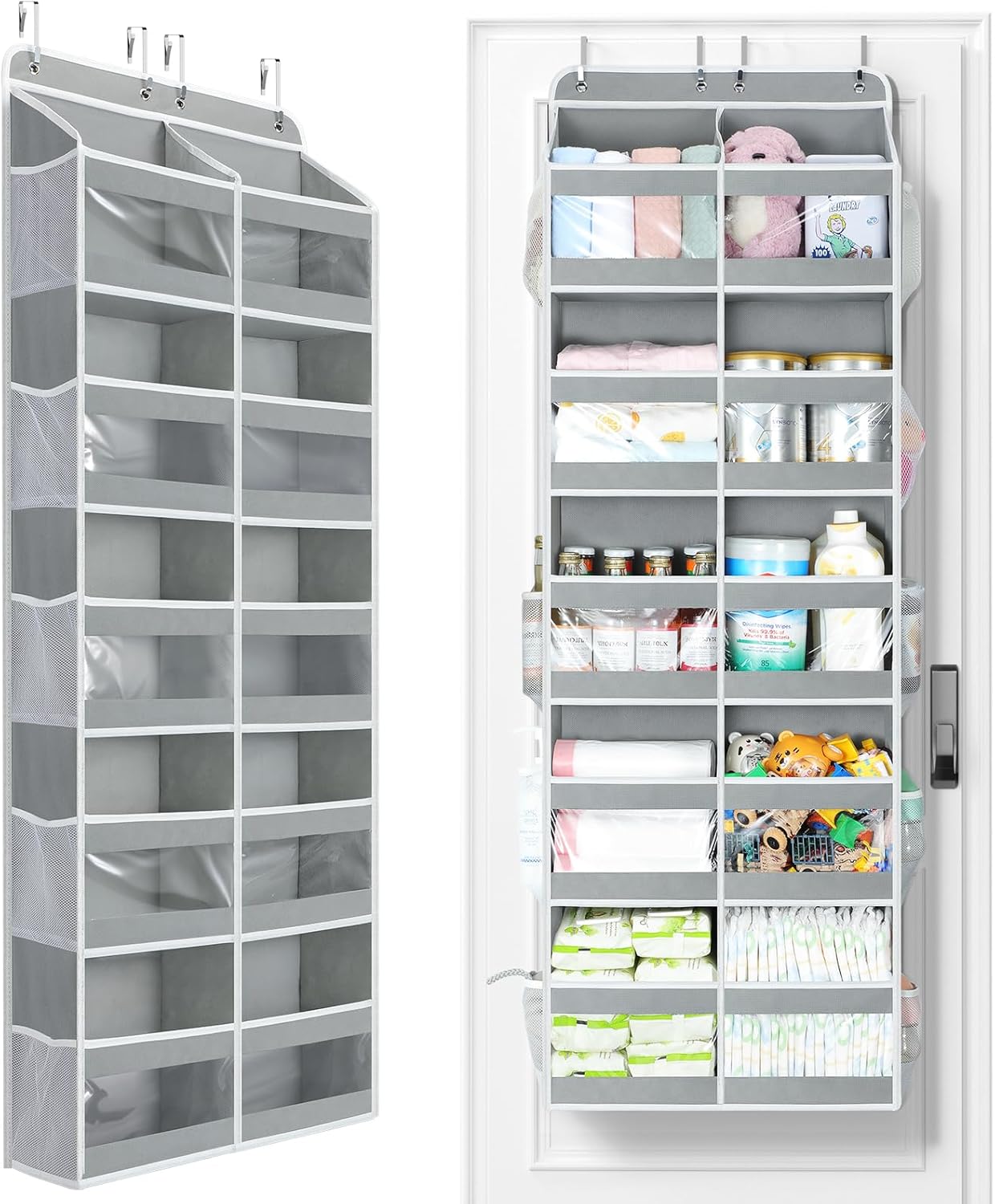 Yecaye 5-Tier Over The Door Organizer - Heavy Duty Dual-Column Storage with 10 Compartments - Grey
