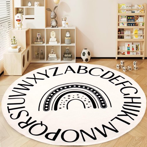 Truqual Nursery Rug Round Rainbow Classroom Rug Elementary, Non-Slip Rainbow Rug for Girls Room, Extra Large Learning Carpet for Kids Playroom, Circle Play Mat for Toddlers