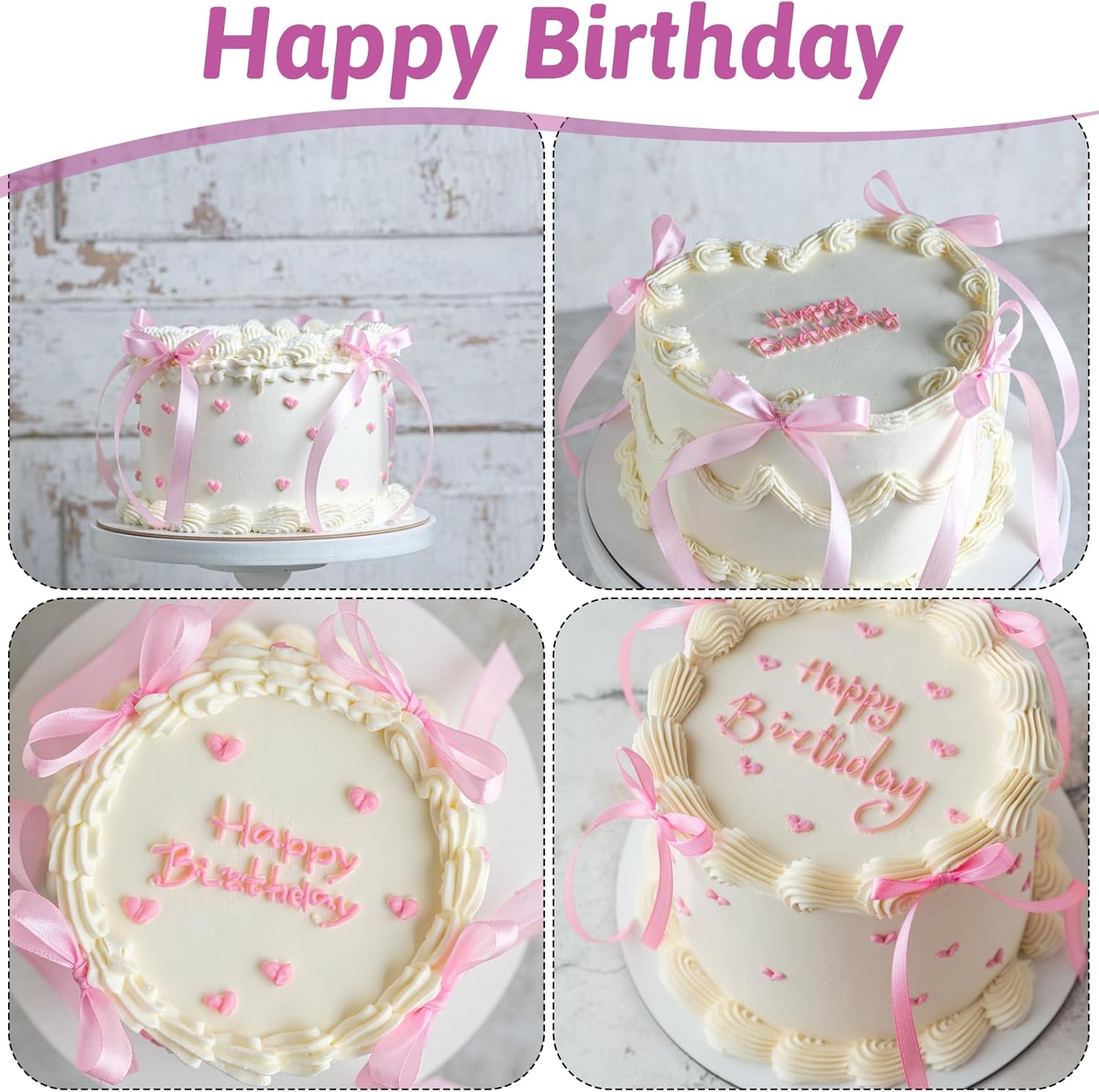Skiennix 30Pcs Bow Cake Toppers - Pink Bowknot Decorations for Birthday & Wedding Celebrations