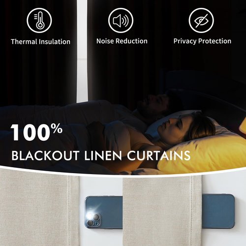 MIULEE 100% Blackout Curtains - Linen Pinch Pleated Thermal Insulated Drapes | 92 Inch Long, Beige, 2 Panels Set