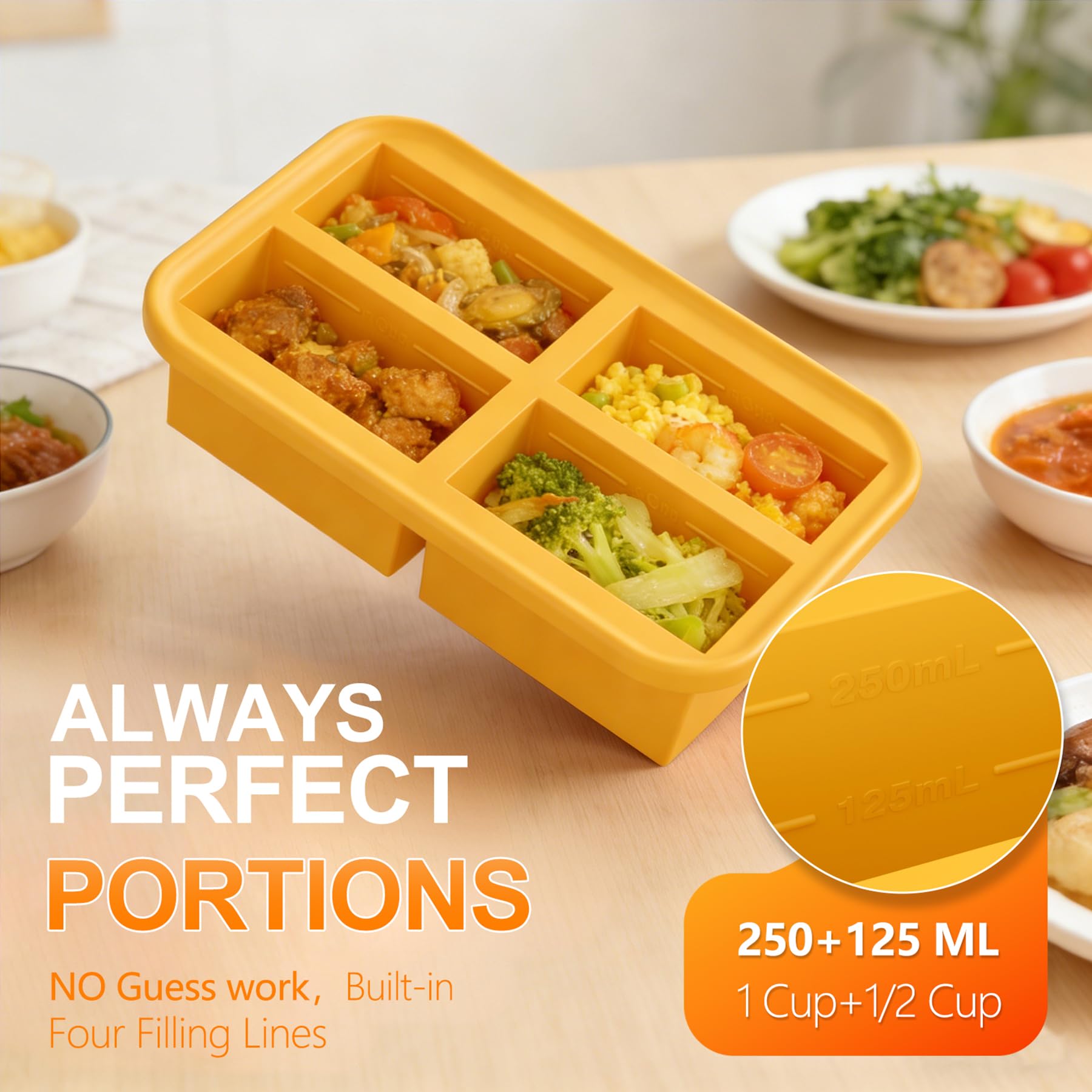 Bangp 1-Cup Silicone Freezing Trays with Lid,2 Pack,Easy-Release Silicone Freezer Molds for Soup Ice Cubes,Soup Freezer Molds,Freeze & Store Broth,Sauce,Leftovers - Makes 8 Perfect 1 Cup Portions