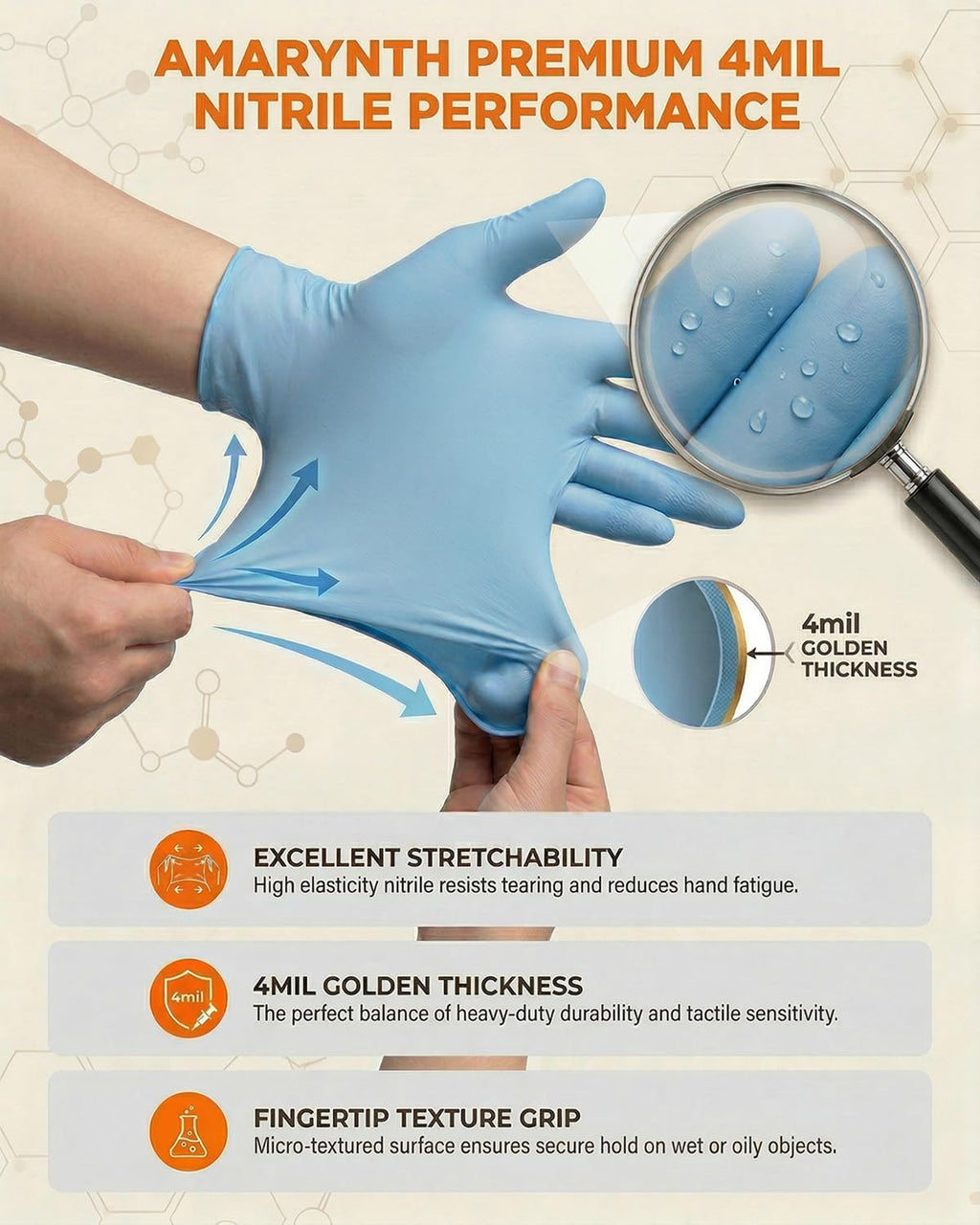 Amarynth Premium Disposable Gloves - Latex-Free, Powder-Free, Textured Fingertips - 100 Count for Lab, Kitchen & More