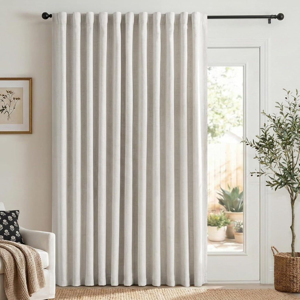 Skiennix 100% Blackout Linen Curtains - Thermal Insulated Drapes for Bedroom | 96" Long, Beige