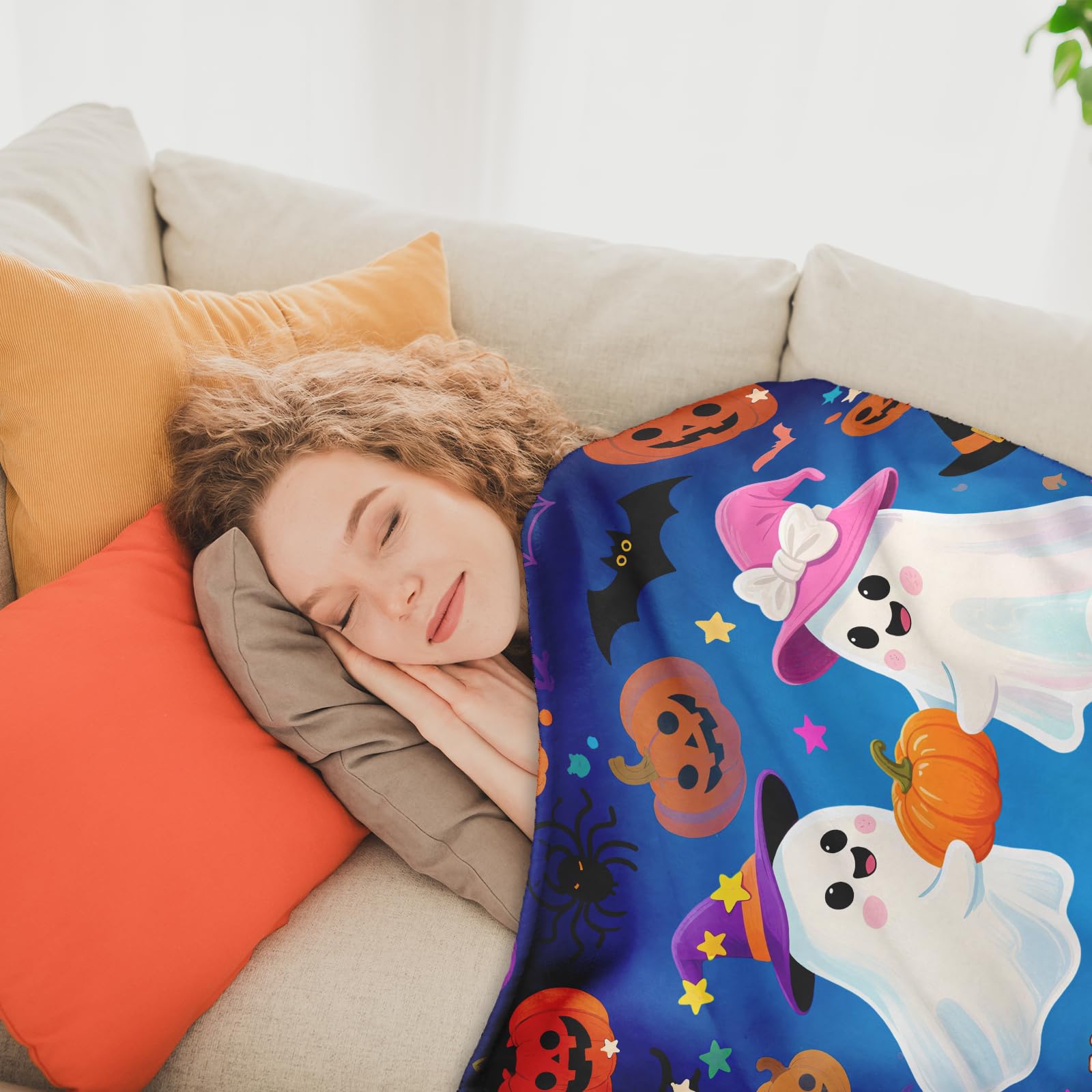 Christmas Ghost Gifts for Women Men, Ghosted Blankets and Throws, Anniversary Day Gifts for Husband Wife, Christmas Party Decorations, Soft Flannel Pumpkin Horror Blanket for Bed Couch 50" X 60"