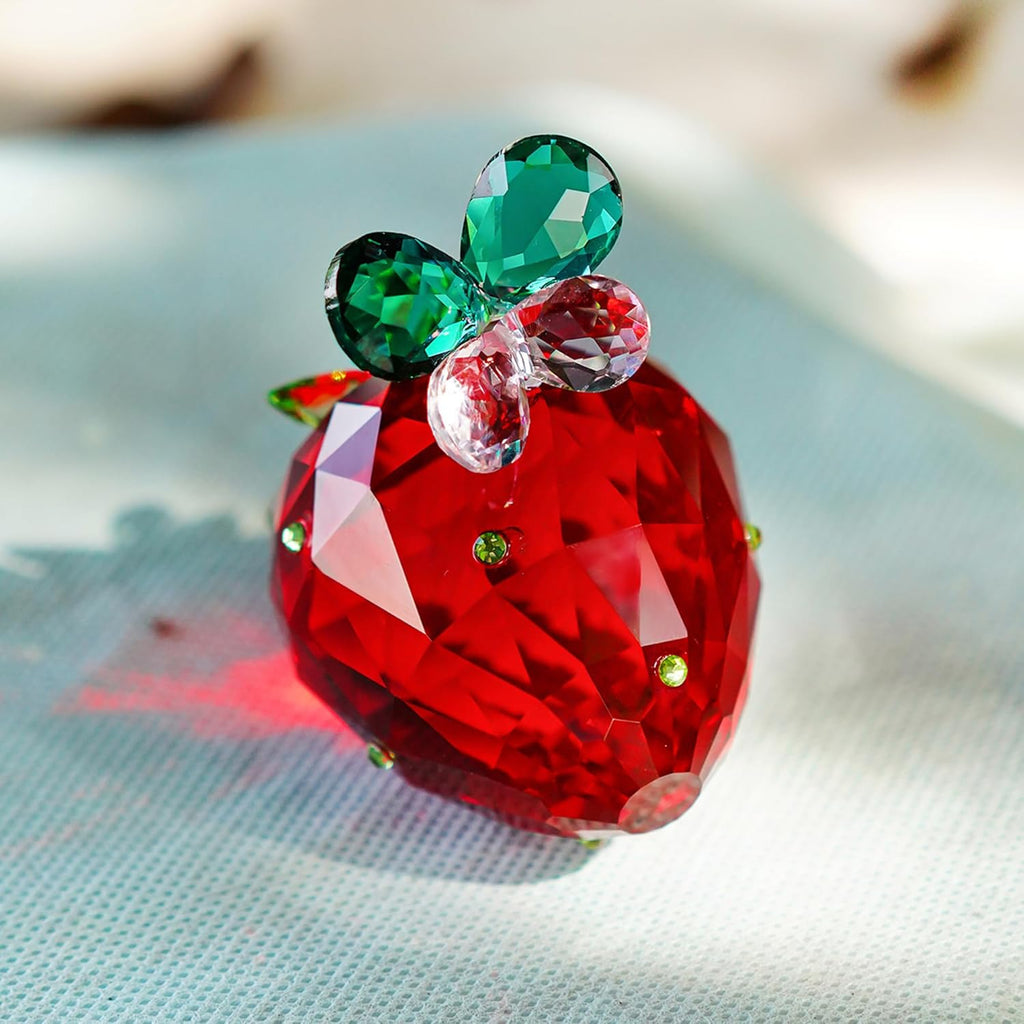 QFkris Crystal Strawberry Figurine - Mini Glass Art Collectible | Perfect Home Office Decor Gift for Mom