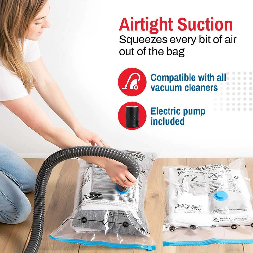 Spacesaver Jumbo Vacuum Storage Bags - 4 Pack for Blankets & Clothes | Compression Bags with Hand Pump for Travel & Organization
