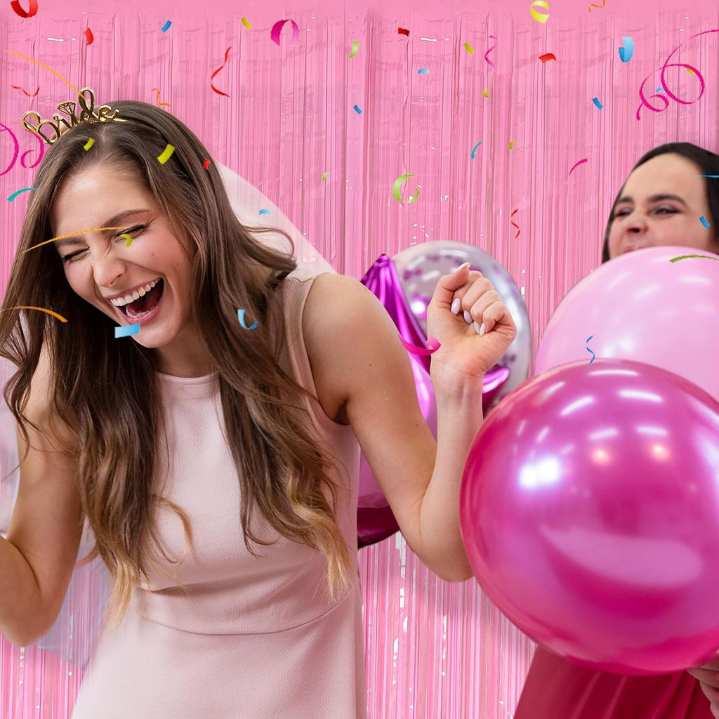 Skiennix Foil Curtain - Pink Metallic Tinsel Fringe Backdrop | 2 Pack for Parties & Celebrations