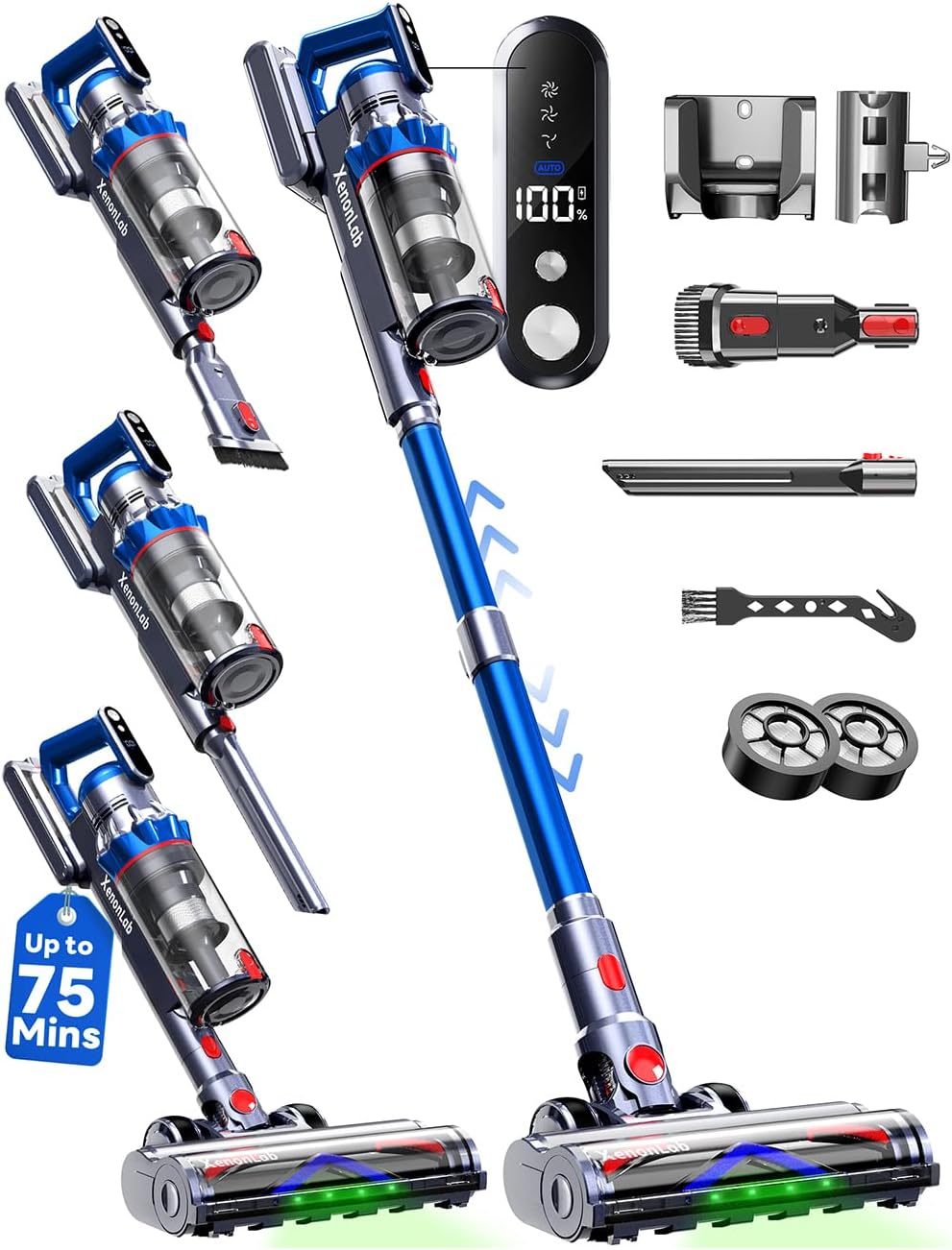 Skiennix Cordless Vacuum Cleaner - 75 Minutes Runtime, 55KPa Suction Power | Lightweight & Rechargeable for Home Use