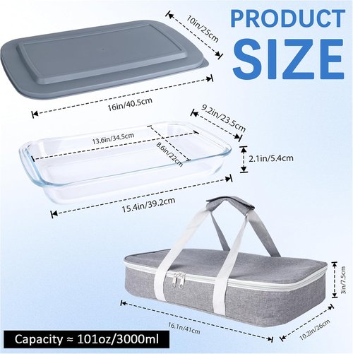 9x13 Glass Baking Dish With Lid | 3Qt Casserole Dish With Insulated Carrier Bag - Perfect For Potlucks