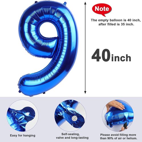 40 Inch Navy Blue Number Balloons by [Brand Name] - Perfect for 9th, 19th, 90th Birthday Parties & Weddings