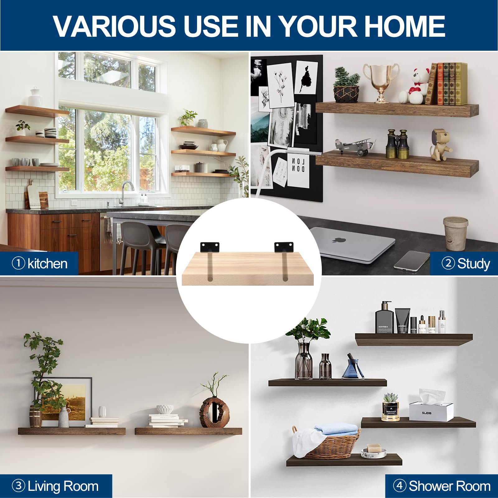 30 Pcs 10" Black Solid Steel Floating Shelf Bracket Blind Shelf Supports - Hidden Brackets for Floating Wood Shelves - Concealed Blind Shelf Support – Screws and Wall Plugs Included