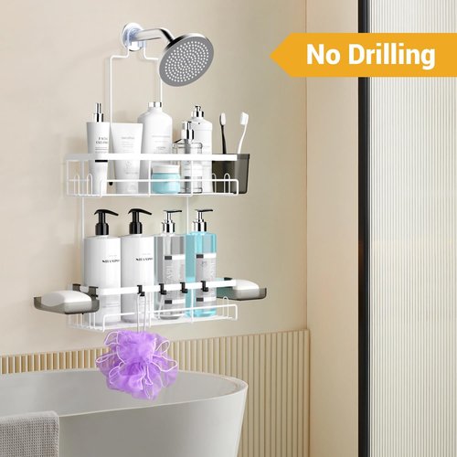 AKTECKE Shower Caddy - 30pcs Hanging Bathroom Organizer in White for Space-Saving Storage