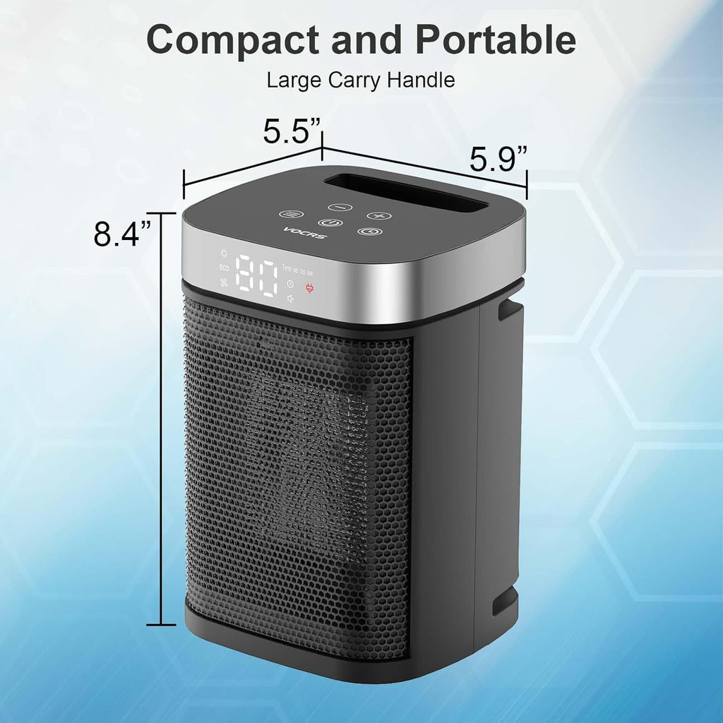 VOCRS 1500W PTC Electric Space Heater - Portable Indoor Heater with Thermostat, Remote, 12H Timer, Eco Mode
