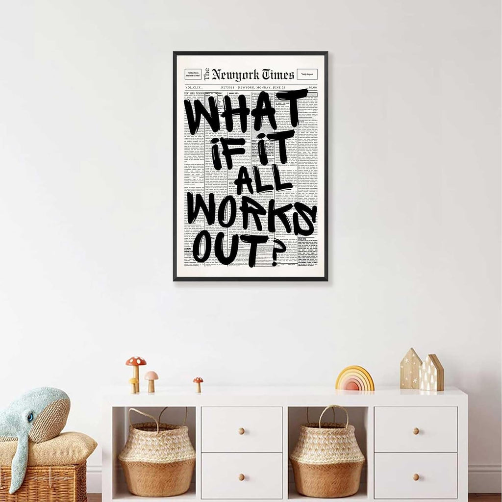 Retro Black And White Newspaper Poster - Positive Affirming Quote Canvas Wall Art | 12x18in Framed Minimalist Decor