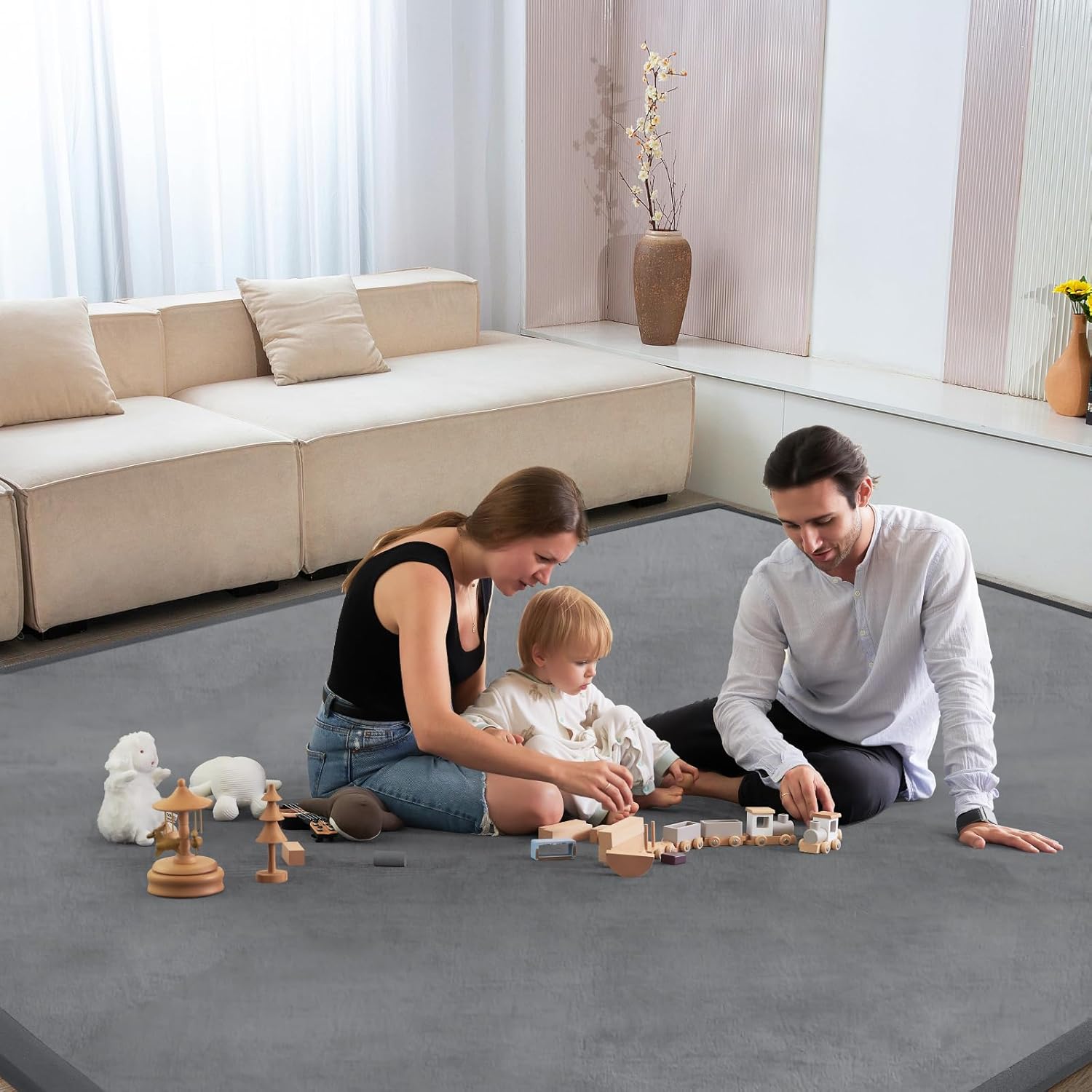 Skiennix Baby Play Mat - Soft Memory Foam Crawling Rug | 50"x50" | Grey for Infants & Toddlers