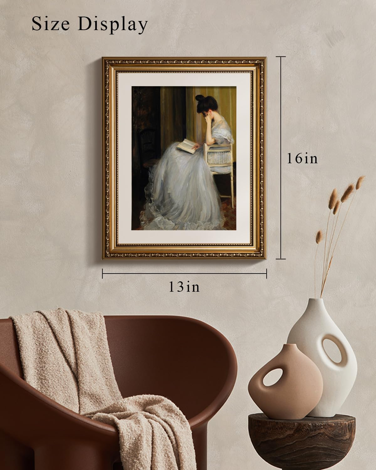 VIYYIEA Gold Framed Wall Art - Vintage Women Reading Canvas Print for Living Room | 13x16in