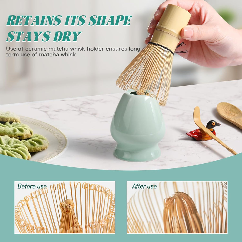 Skiennix Matcha Whisk Set - Complete 6-Piece Kit with Bamboo Whisk, Ceramic Holder & Accessories