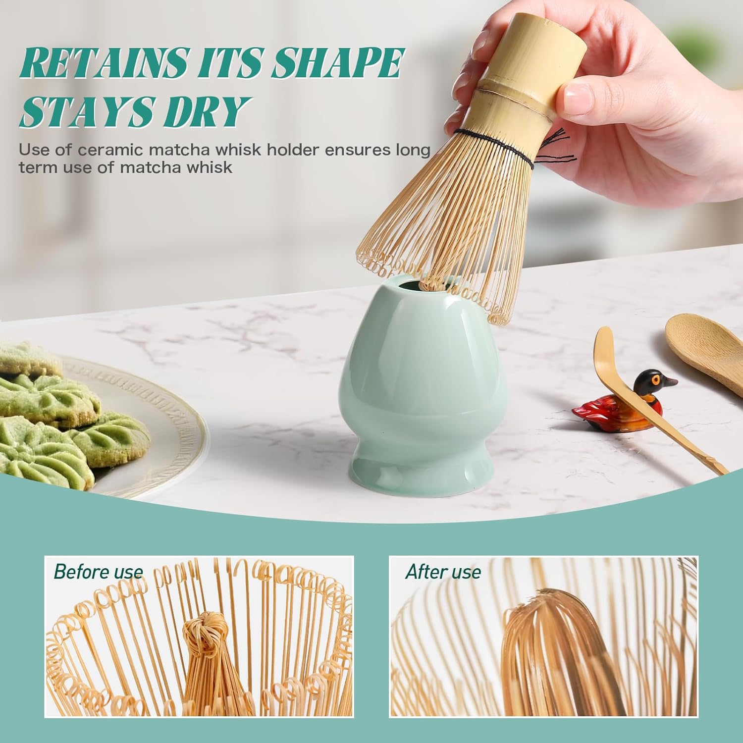 Skiennix Matcha Whisk Set - Complete 6-Piece Kit with Bamboo Whisk, Ceramic Holder & Accessories