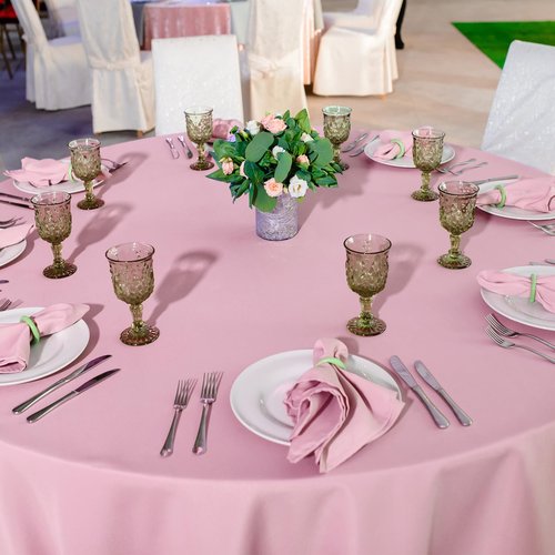 16 Pack Light Pink Plastic Tablecloth for Round Tables, Premium Decorative Pink Disposable Table Cloths for Parties, Bulk Round Party Table Cover for Birthday Wedding Anniversary Graduation, 84 Inch