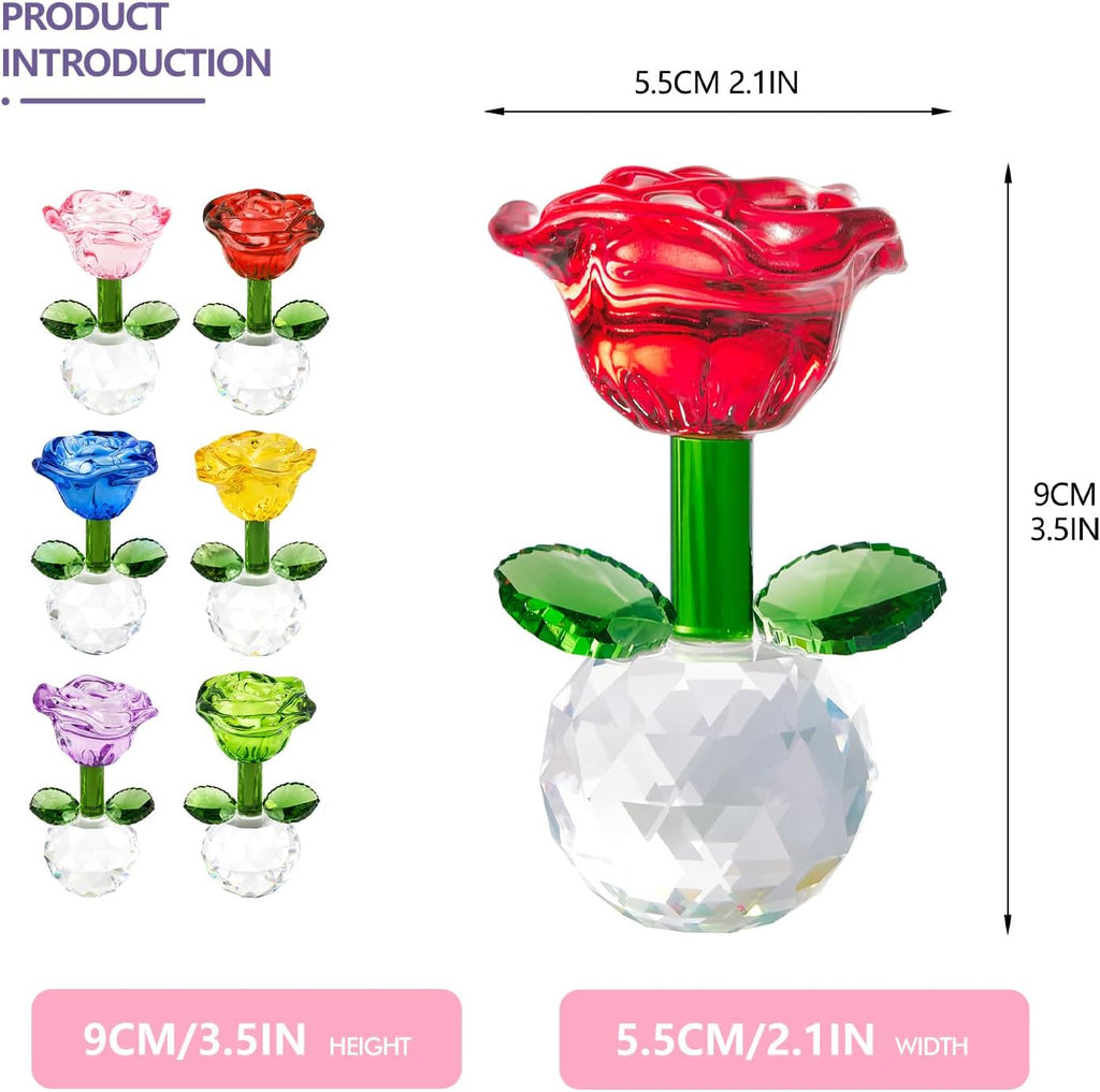 Skiennix Crystal Glass Rose Flowers Figurines - Colorful Blown Glass Centerpieces for Home & Office | 3.5in