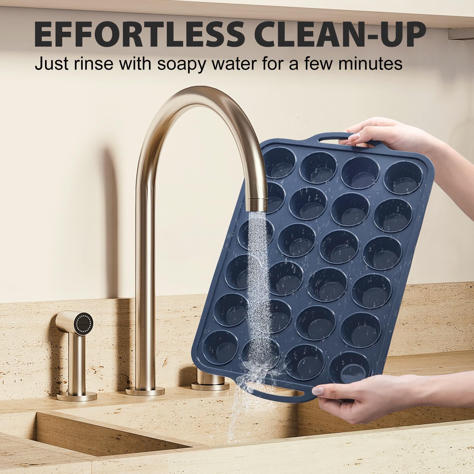 Vnray 2 Pack Mini Silicone Muffin Pan with Metal Frame, Non Stick Silicone Cupcake Pan with Handles 24 Cup, BPA Free Silicon Muffin Tin Tray Small for baking, egg bites, Cupcake Mold Grey