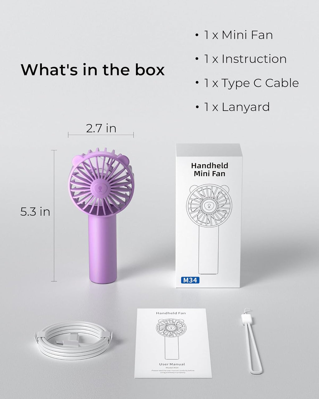 Skiennix Mini Portable Fan - 3 Speed USB-C Rechargeable, Quiet Handheld Design for Travel & Outdoors