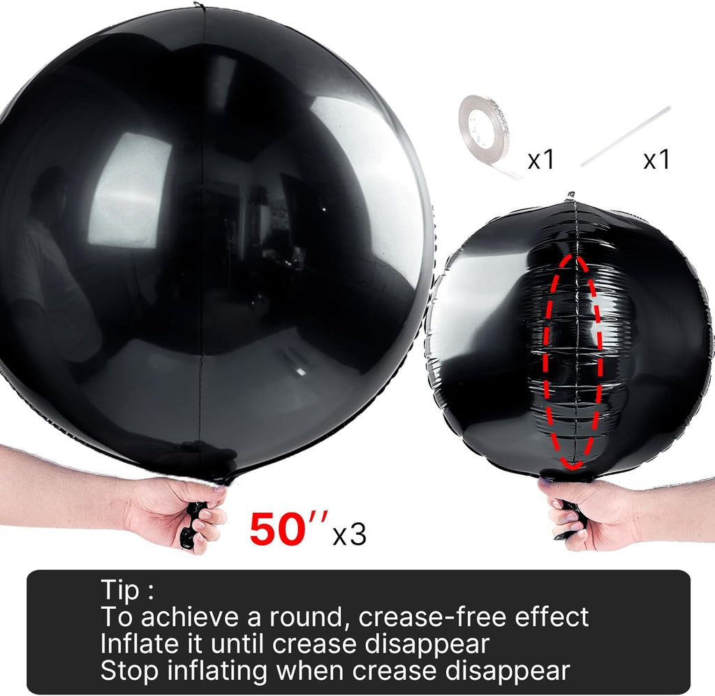 PartyWoo Black Foil Balloons - 50 Inch Jumbo Round Mylar Balloons for Halloween & Celebrations
