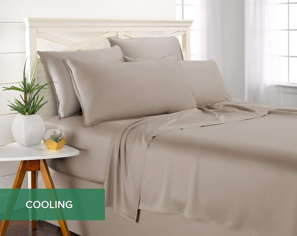 Pure Bamboo Full Bed Sheet Set - 100% Organic Viscose, Luxuriously Soft & Cooling, Double Stitching (Full, Sand)