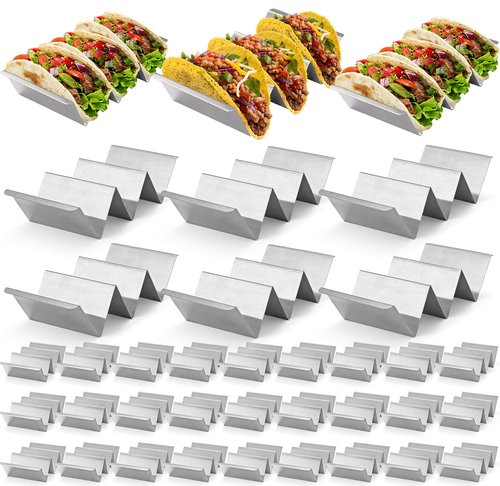 Taco Holder 36 Packs - Stainless Steel Taco Holders Set of 36 by GEIKR, Oven & Dishwasher & Grill Safe Taco Trays, Each Metal Taco Stands for 3 Tacos, Stylish Taco Rack with Handles