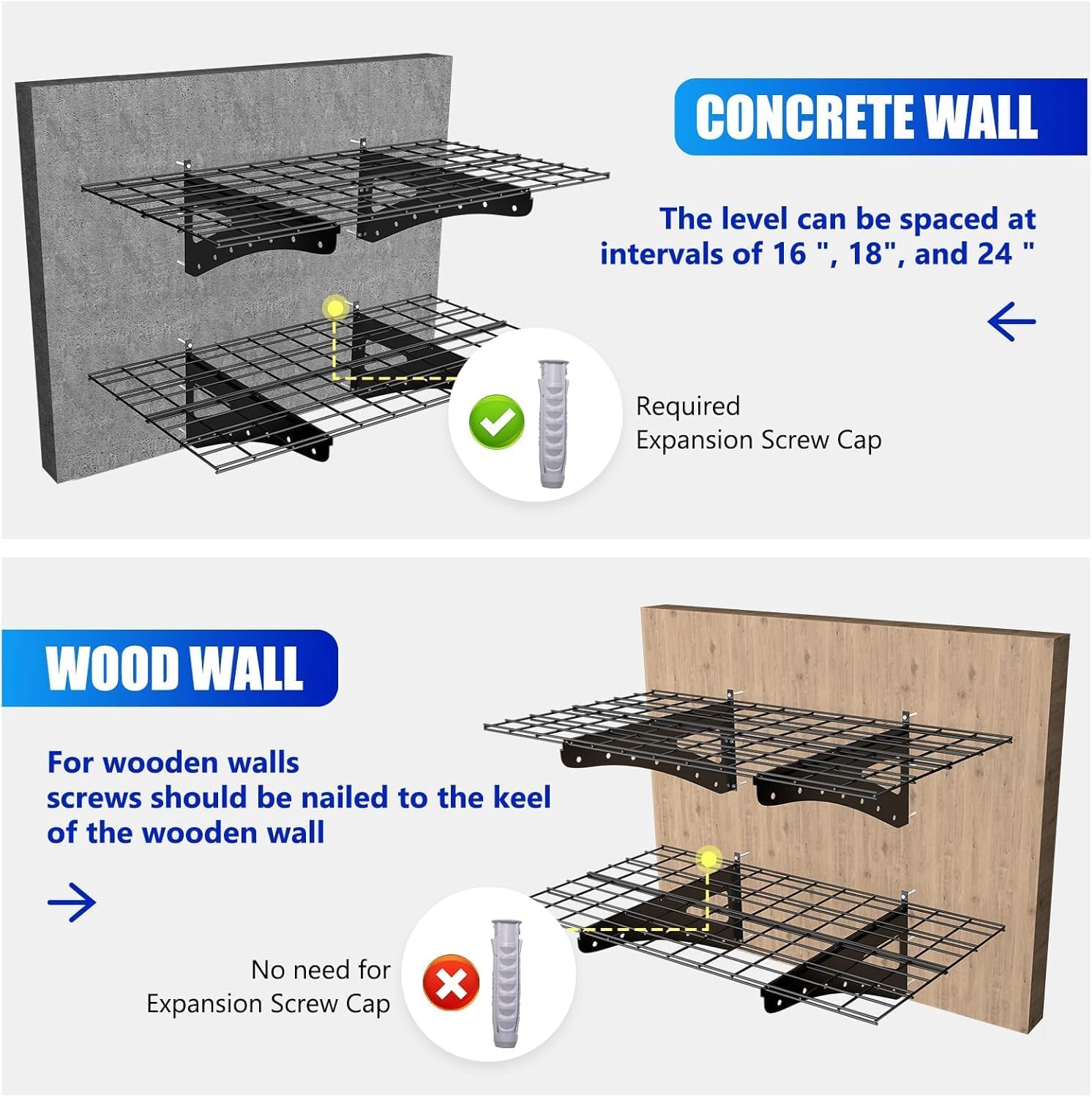 Sturdy Garage Wall Shelving by [Brand Name] - Heavy Duty 2-Pack Storage Rack | 70.86” x 23.6” | Black