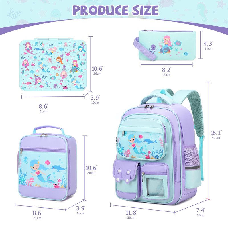 DIGOBAY 5pcs Girls Backpack with Bento Lunch Box Set, Kids Backpack for School with Lunch Box Lunch Bag Pencil Case, Cute Kawaii Backpack Set, Bookbag for Elementary Middle High School