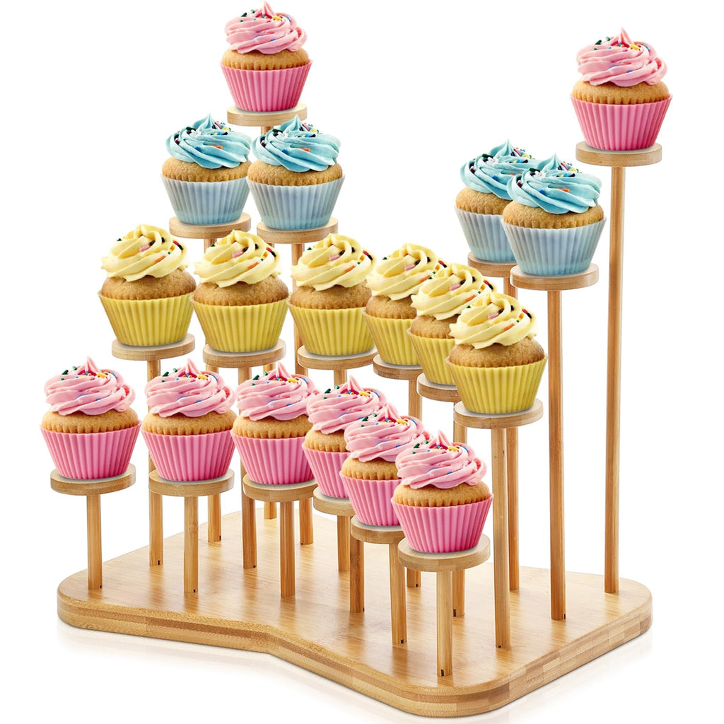 Yopay Bamboo Cupcake Stand for 18 Cupcakes, Dessert Display Stands Cupcake Holder for Treat Table, Layered Stand for Party Wedding Birthday Holidays Christmas Anniversaries